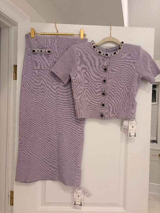 Miss Rosier Dresses & Skirts - Cropped Knit Cardigan and Midi Skirt Set in Lavender
